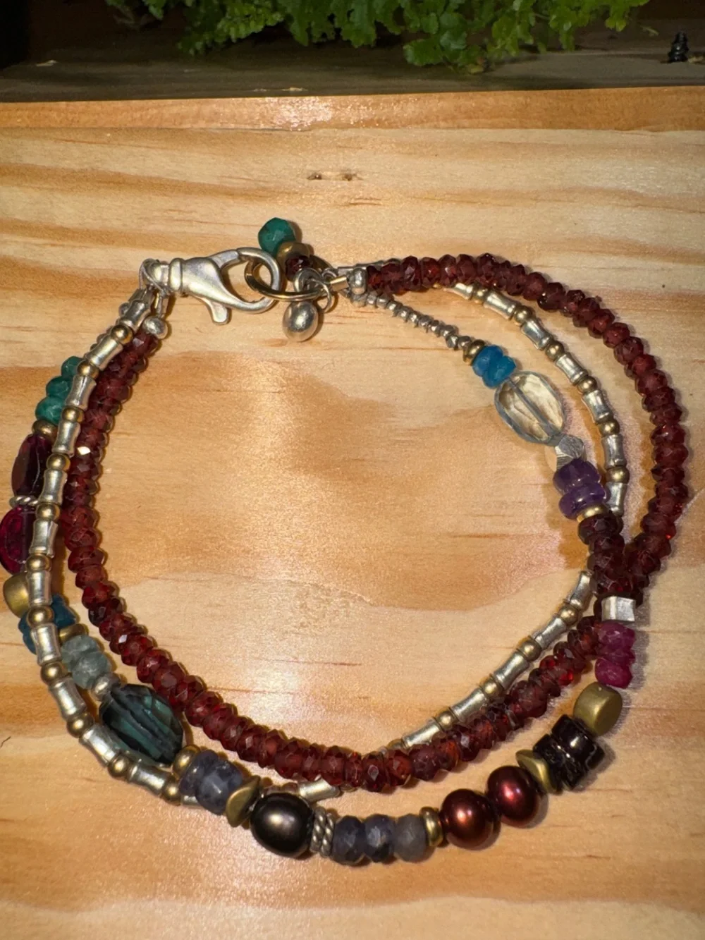 Sundance Multi-Strand Red and Teal Beaded Bracelet - Picture 2 of 3